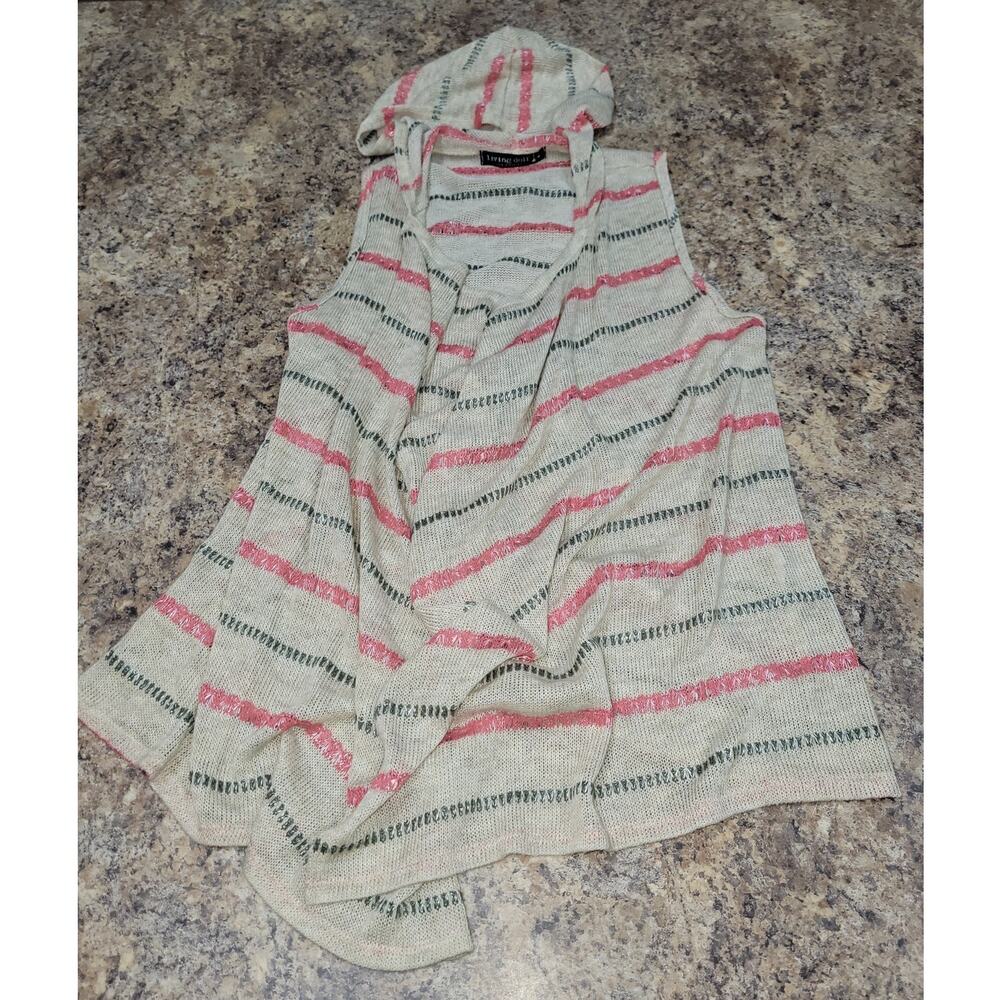 Living Doll sleeveless hooded sweater pink/green striped
